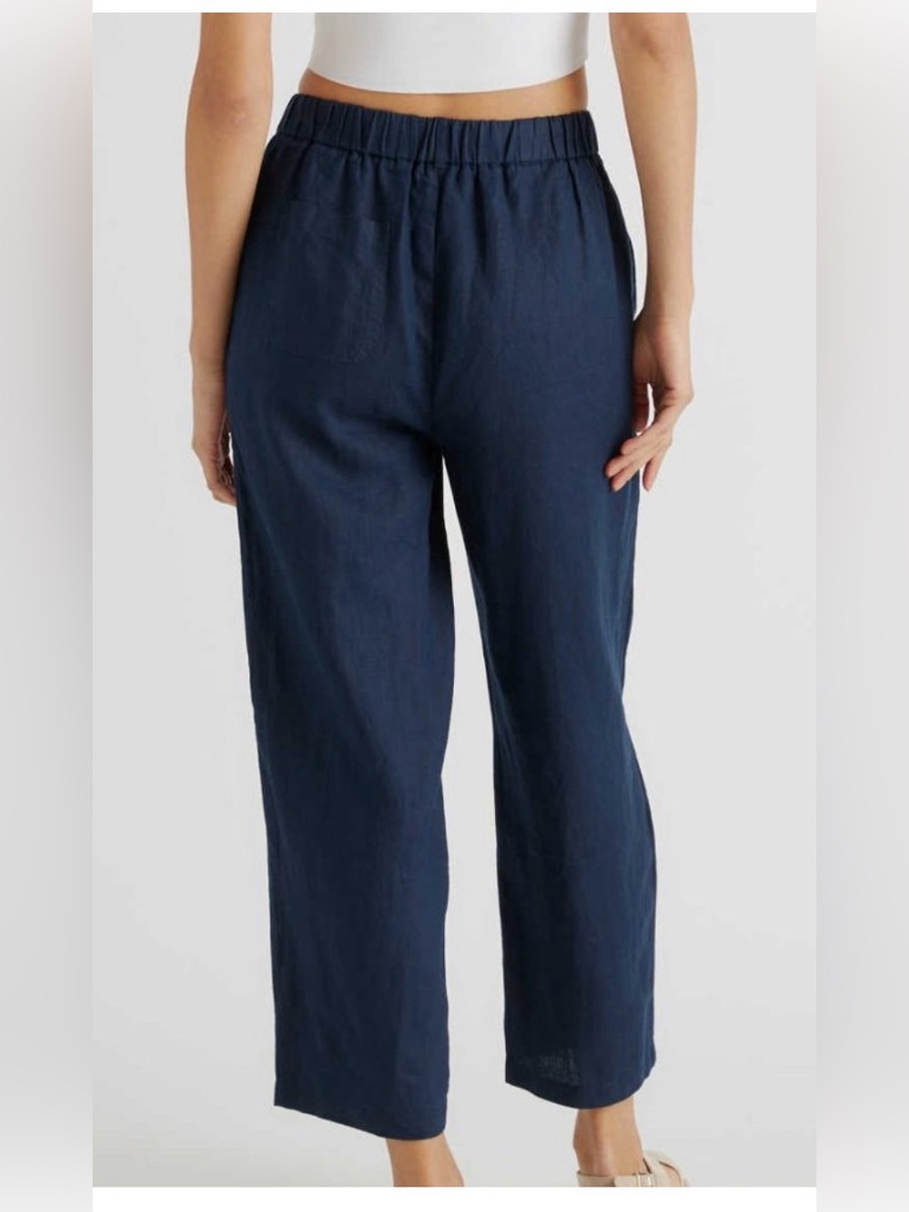 Quince Navy Cropped Wide-Leg Linen Blend Pants - Picture 3 of 7